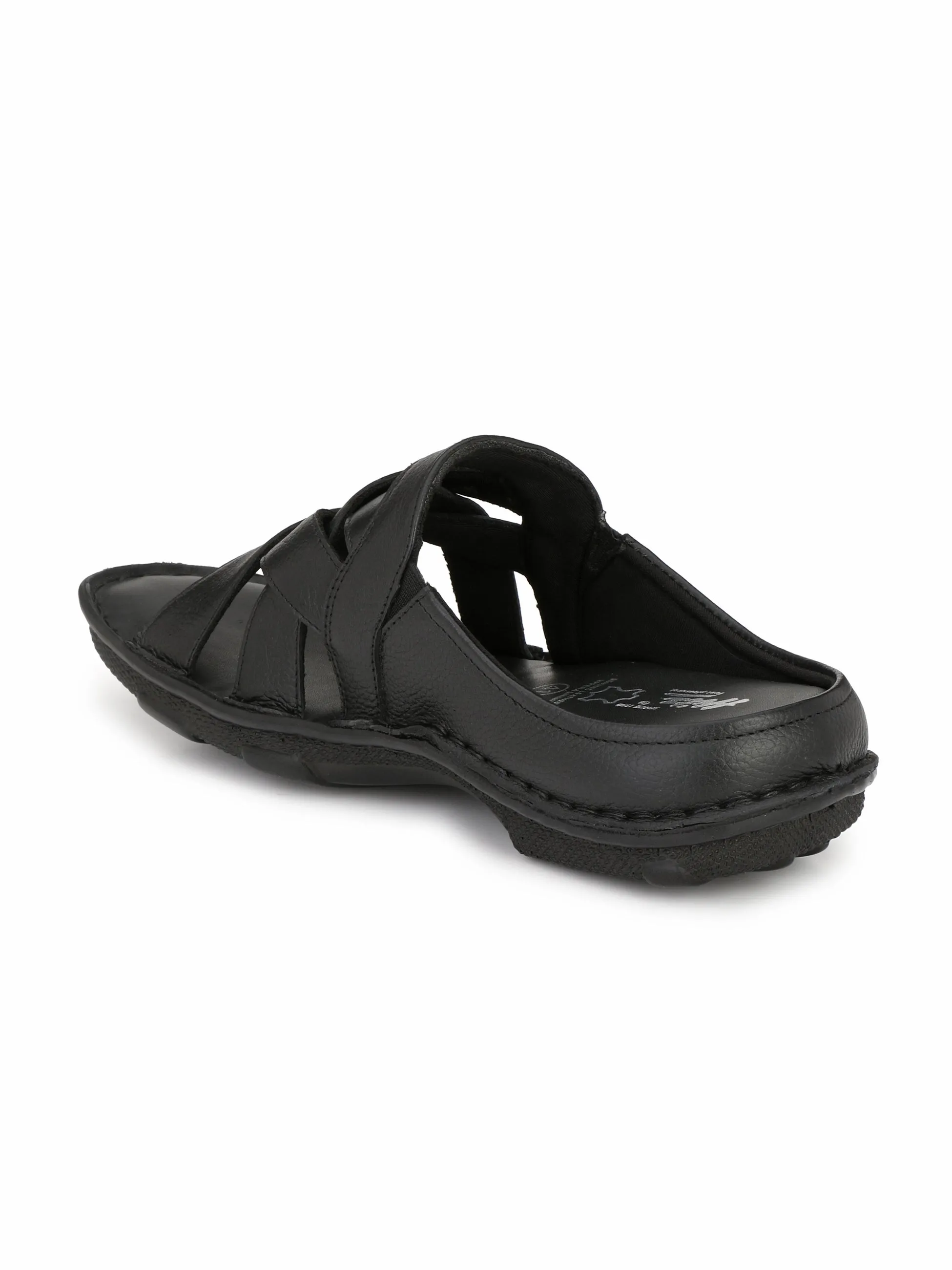 Hitz Men's Black Leather Comfort Slippers