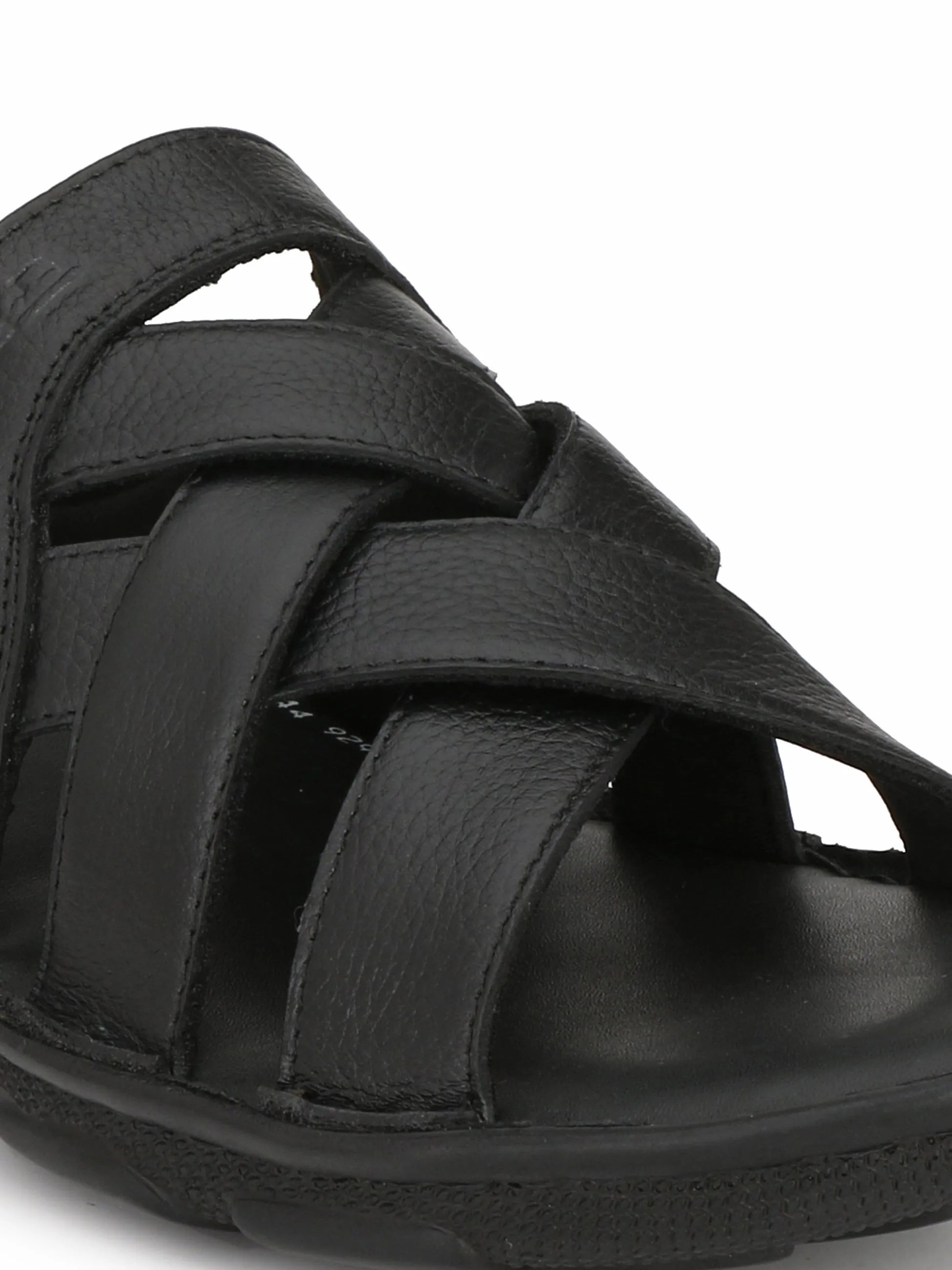 Hitz Men's Black Leather Comfort Slippers