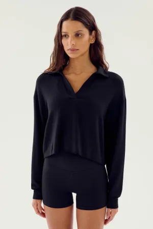 Joan Fleece Polo Sweatshirt - Black