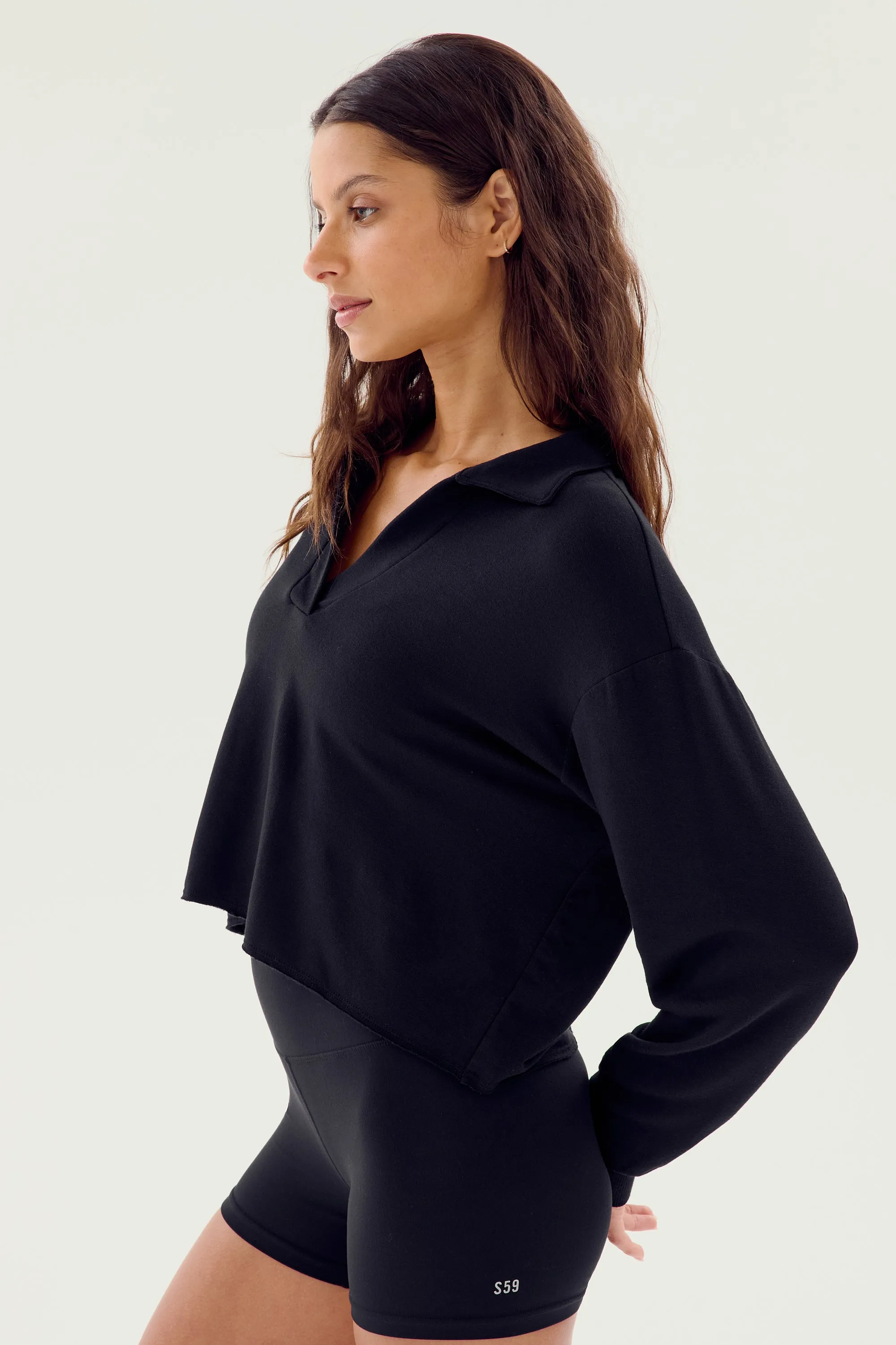 Joan Fleece Polo Sweatshirt - Black
