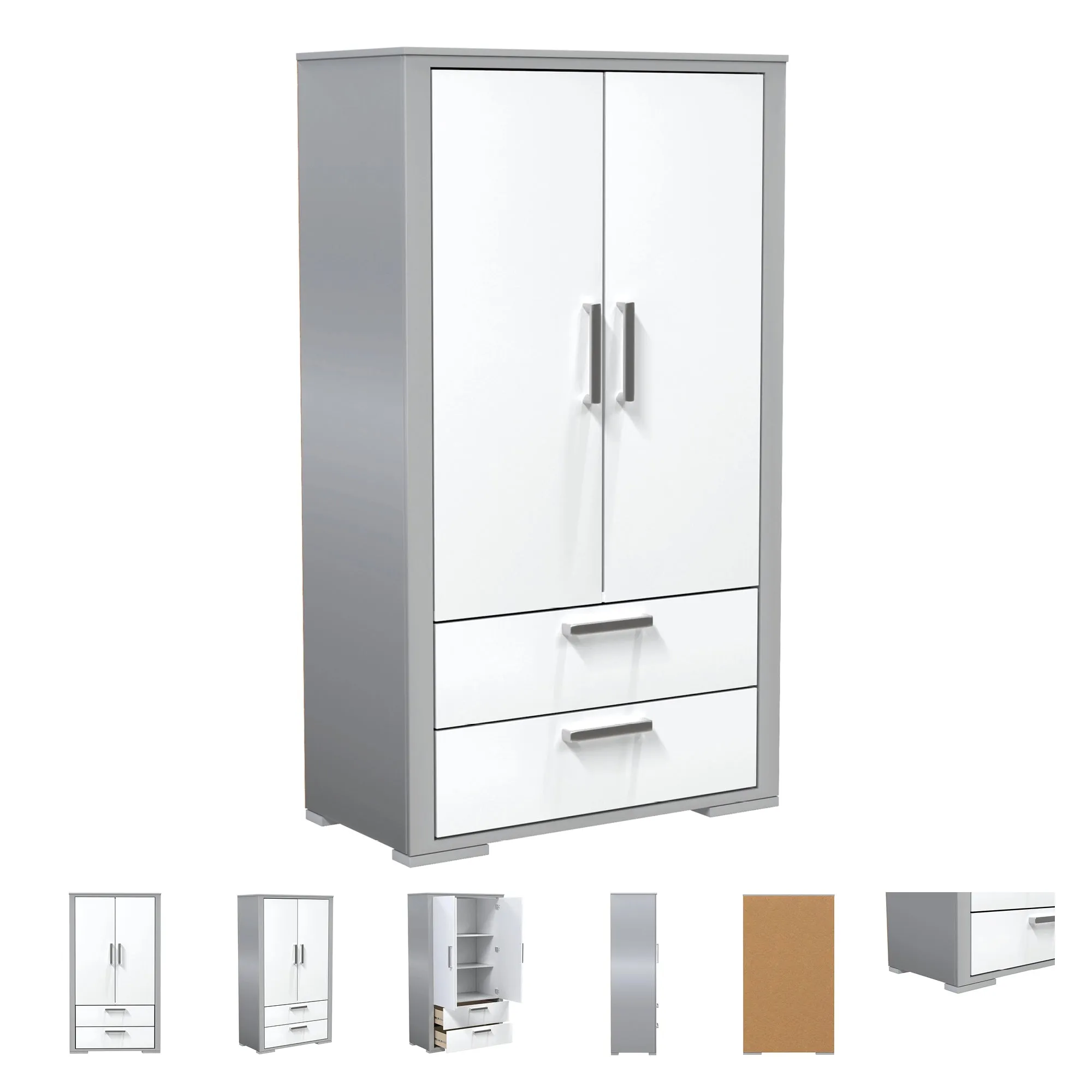 Karlstad Wardrobe - Light gray and white