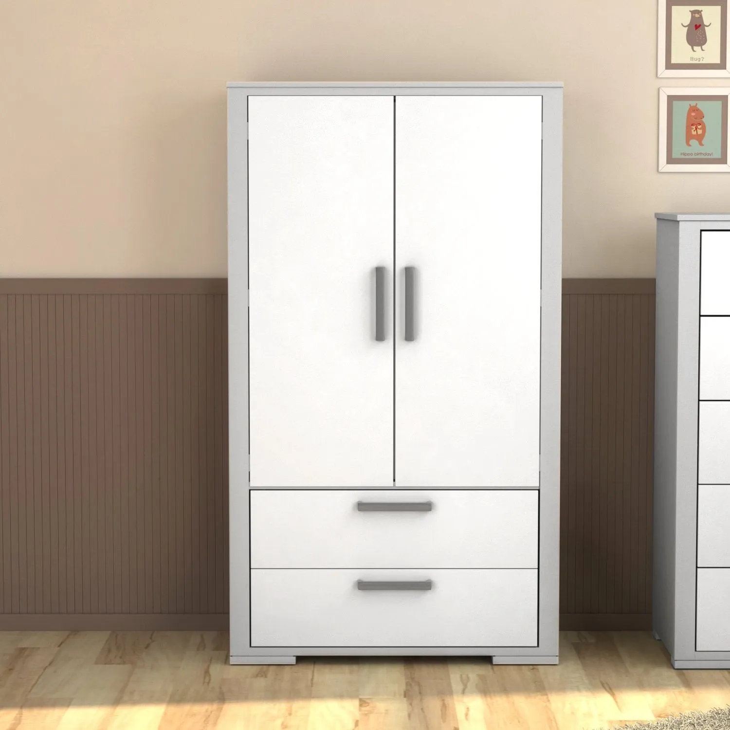 Karlstad Wardrobe - Light gray and white