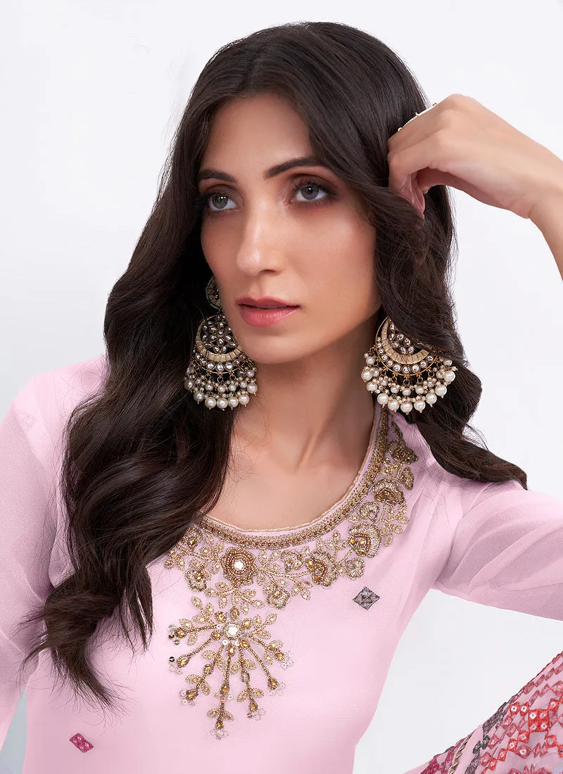 Light Pink Colour Embroidered Gharara Suit