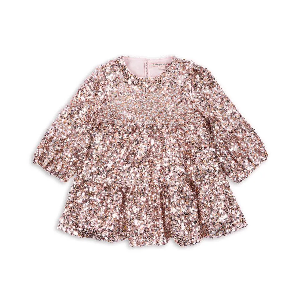 Lila Long Sleeved Sequinned Party Dress (Rose)