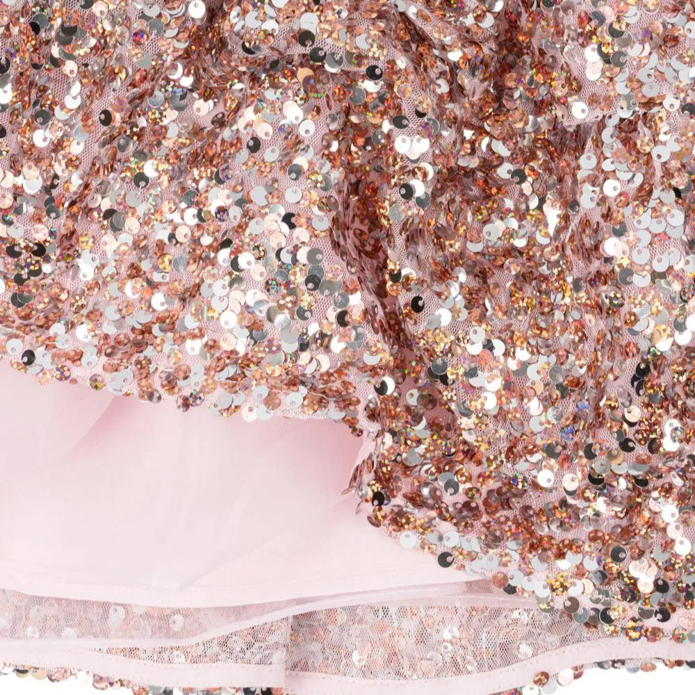 Lila Long Sleeved Sequinned Party Dress (Rose)