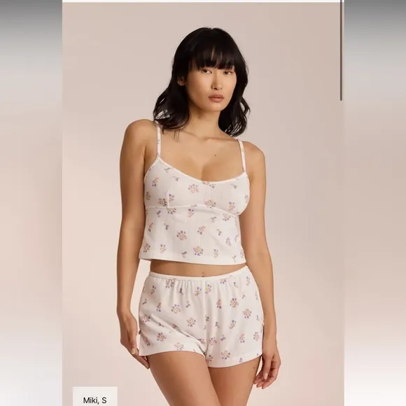 Lounge Floral Print Sleepwear Set - White with pants