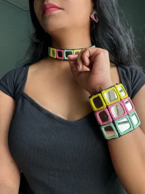 Manasvi Mirrorwork Necklace   Earrings   Bracelet | Combo set