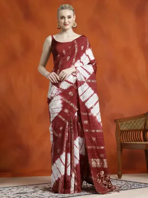 Maroon Banarasi Zari Woven Cotton Blend Saree
