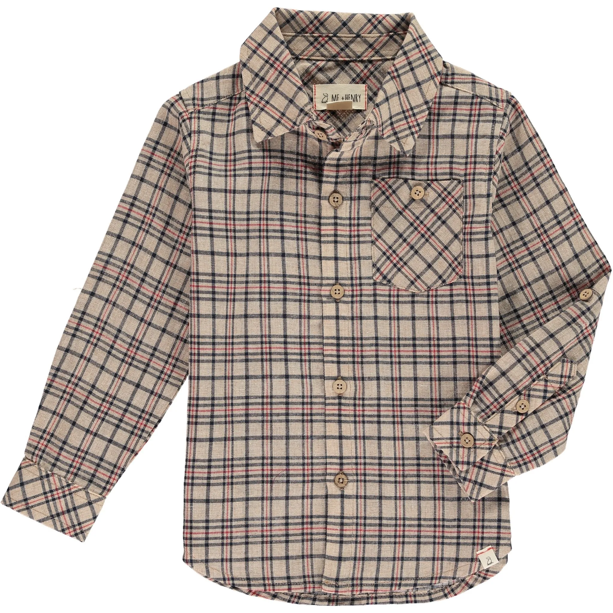 Me & Henry Beige Woven Plaid Shirt