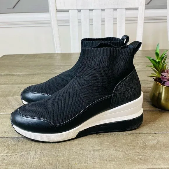 Michael Kors Skyler Stretch-Knit Black Logo Sock Booties Sneaker Size 7.5