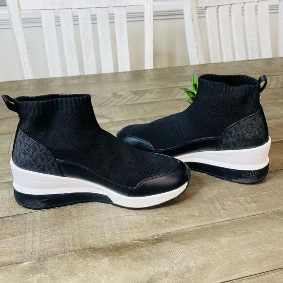 Michael Kors Skyler Stretch-Knit Black Logo Sock Booties Sneaker Size 7.5