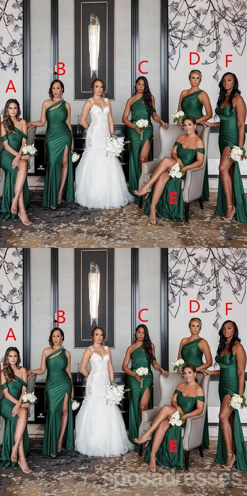 Mismatched Emerald Green Mermaid Long Bridesmaid Dresses,WG1455