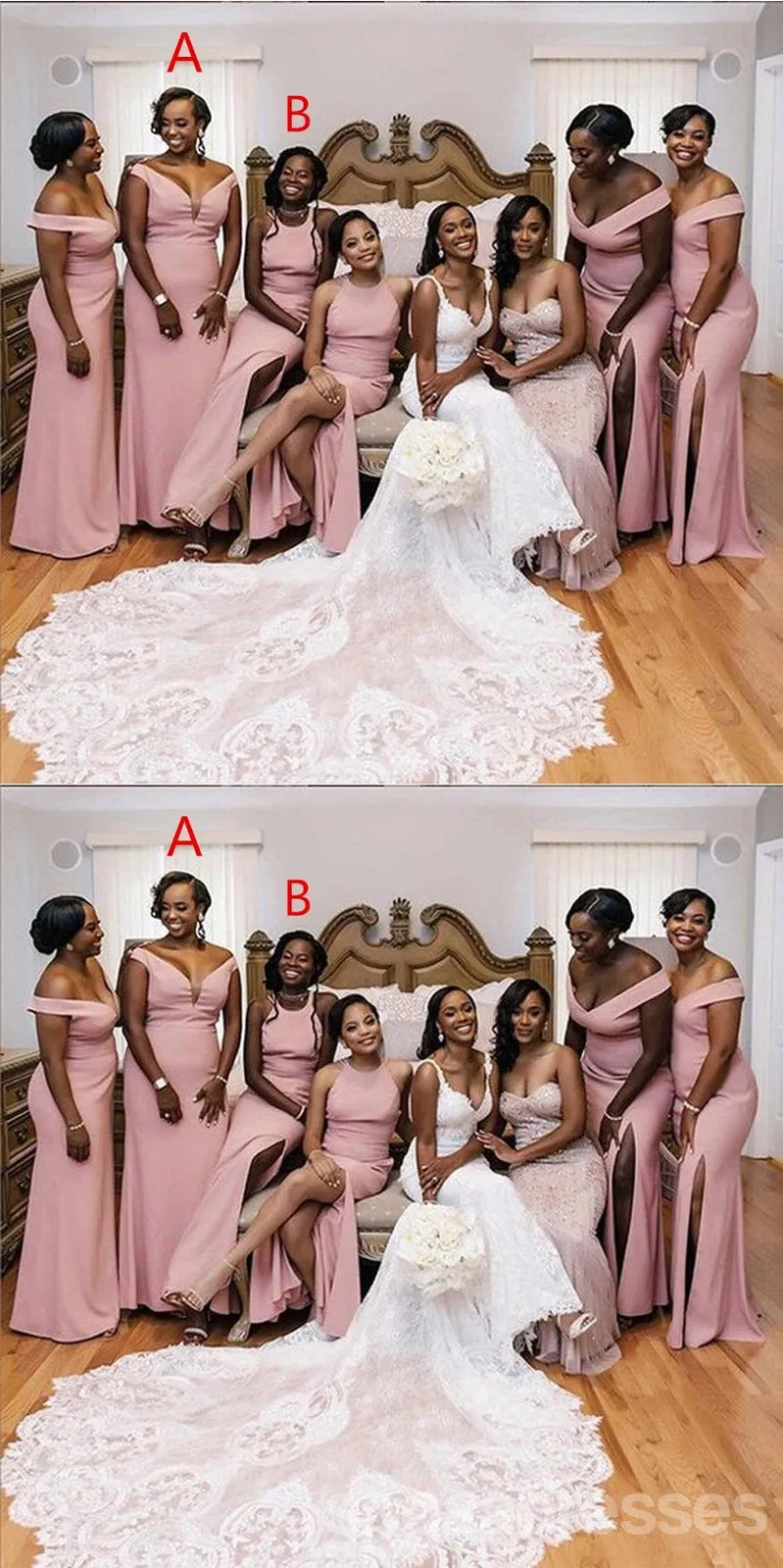 Mismatched Pink Side Slit Mermaid Cheap Long Bridesmaid Dresses,WG1450