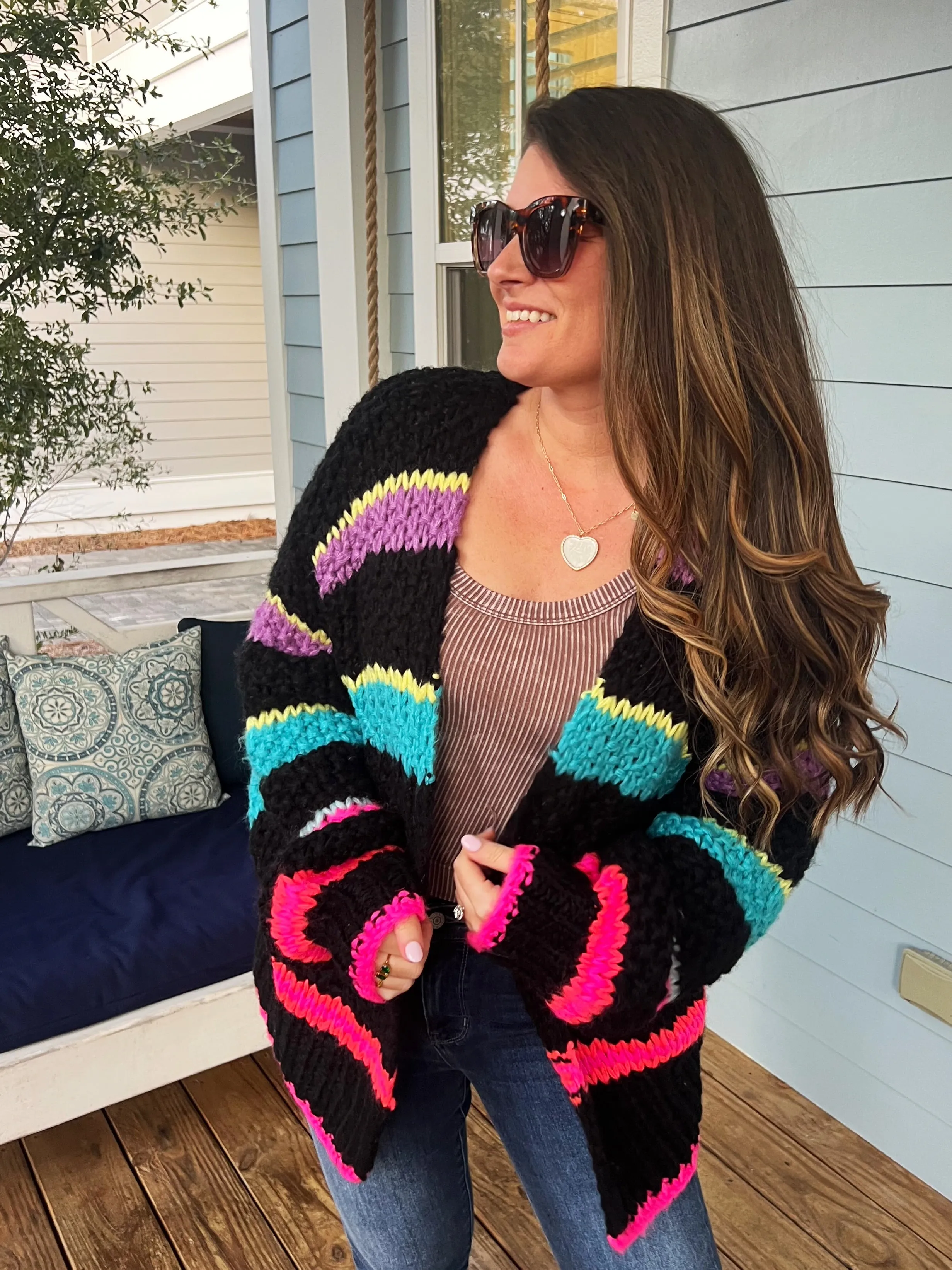 Multi Color Handmade Large Gauge Cardigan By Cozy Co