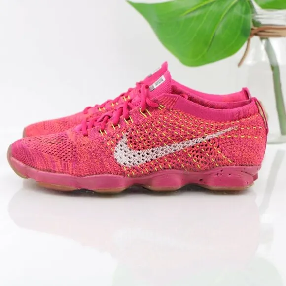 Nike Womens Flyknit Zoom Agility Running Shoe Size 7 Knit Trainer Sneaker Pink