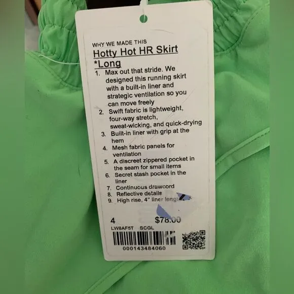 NWT New LULULEMON Hotty Hot High Rise Skirt Skort Scream Green Light SCGL 4 Long