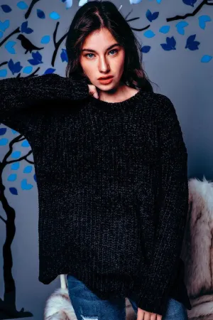 OH SO COZY CHENNILE PULLOVER BLK