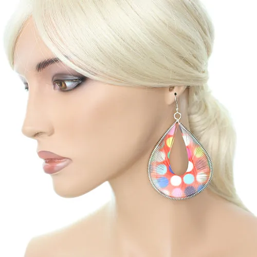 Orange Multicolor Woven Polka Dot Earrings
