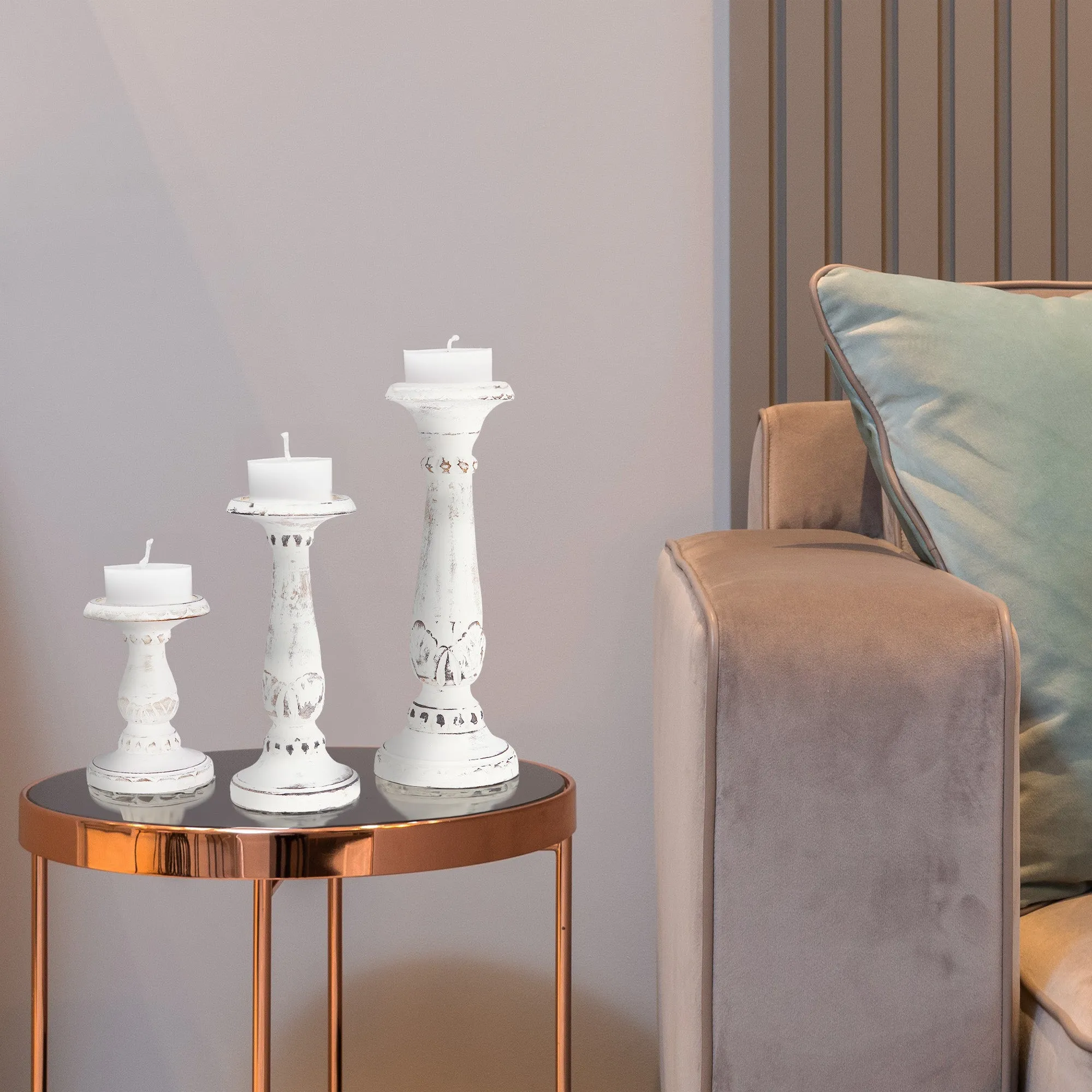 Pakshi Pillar Candleholder Set - White