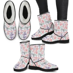 Passport Stamps Faux Fur Boots