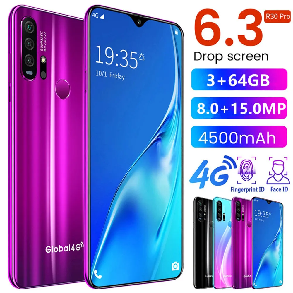 R30 pro Smart Phone 4G Network 3G   64g High Configuration Face Recognition Fingerprint Recognition Phone purple_U.S. regulations