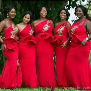 Sexy Mermaid Red One Shoulder Cheap Bridesmaid Dresses Online, WG942