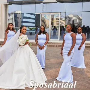 Sexy Soft Satin Halter Sleeveless Mermaid Floor Length Bridesmaid Dresses, BD3354