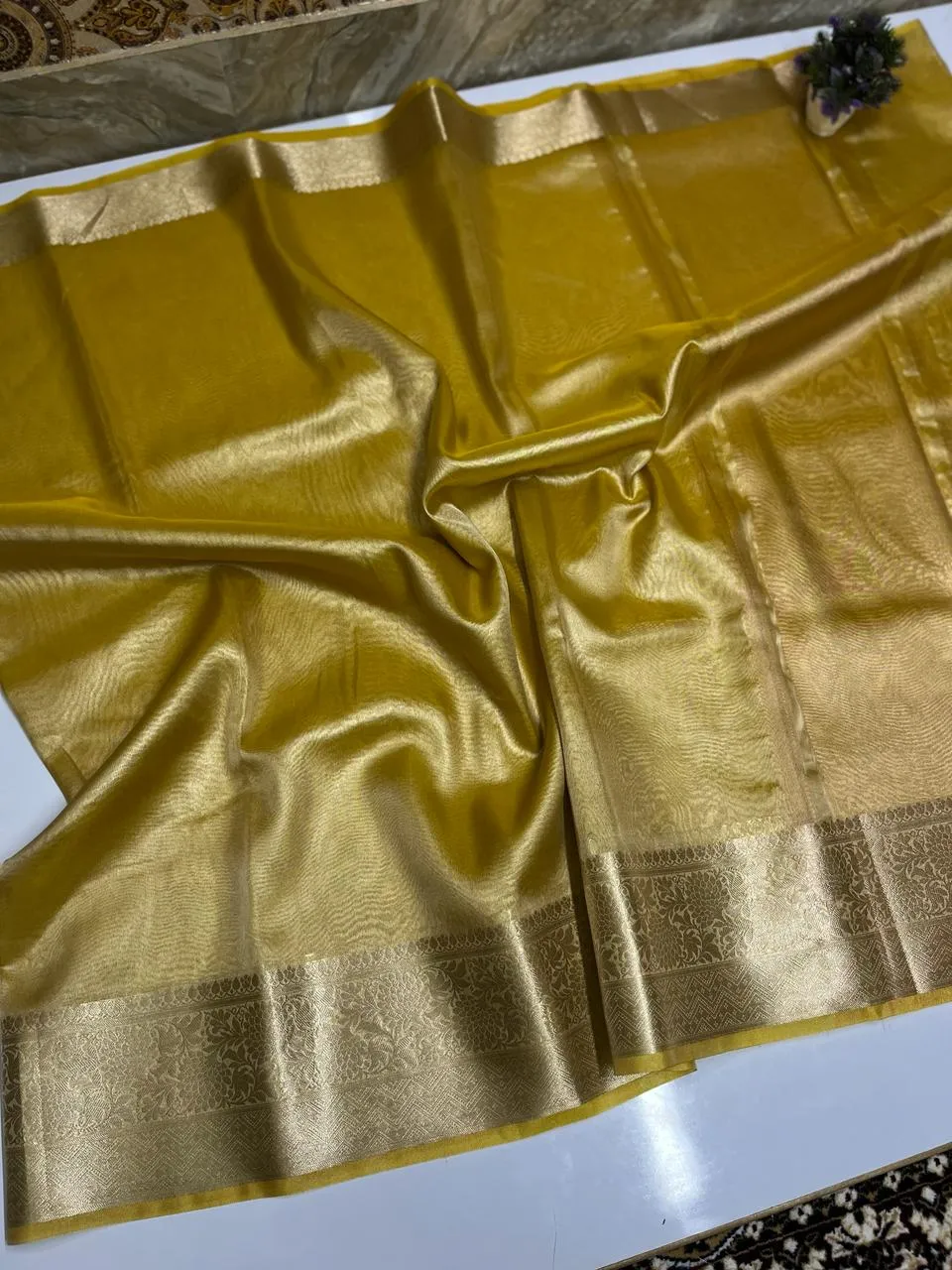 Shimmer Yellow Banarasi Soft Tissue Saree