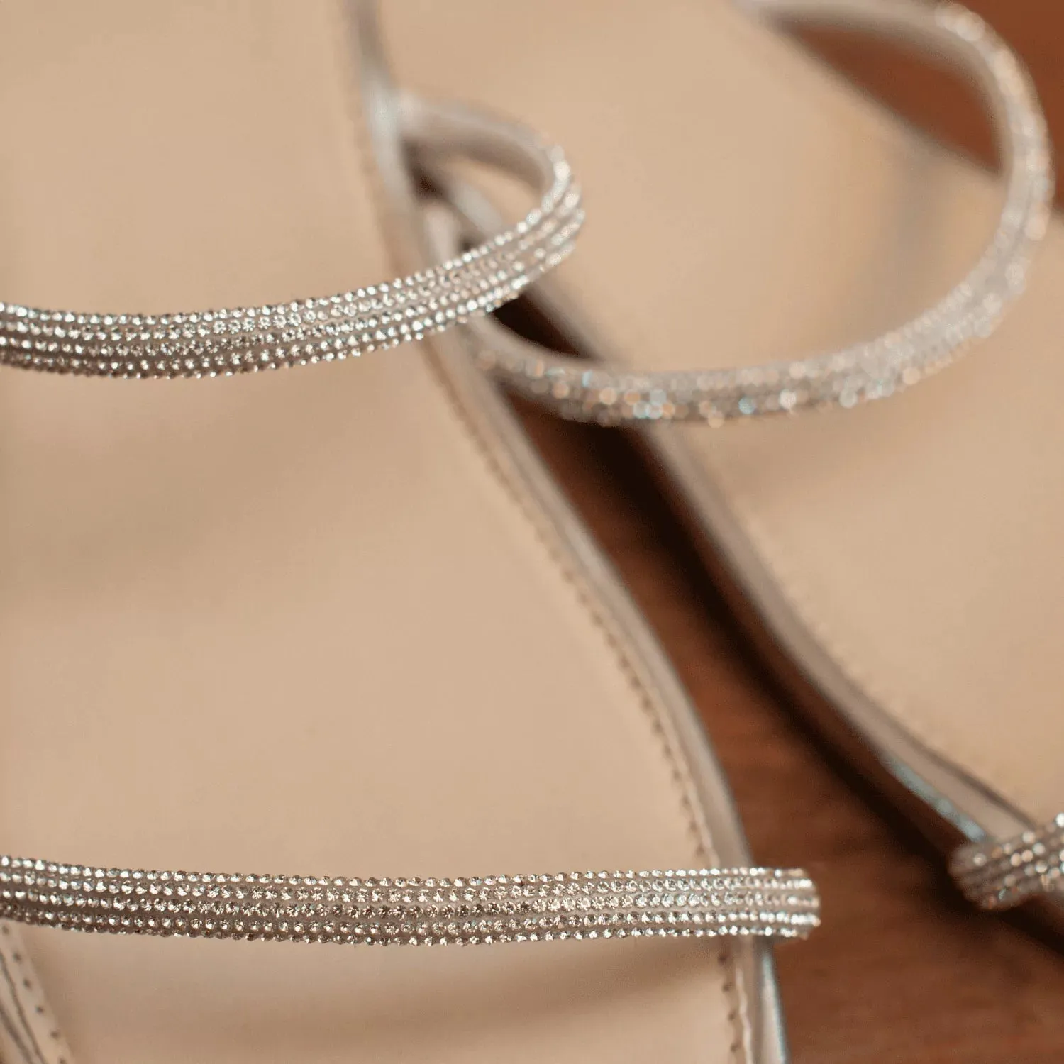 SHINY Silver Strappy Rhinestones Slides