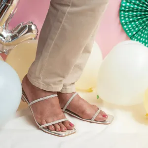 SHINY Silver Strappy Rhinestones Slides
