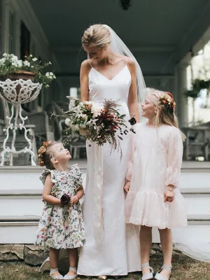 Simple V-neck Mermaid Open Back Long Sleeve Cheap Wedding Dresses,RBWD0040