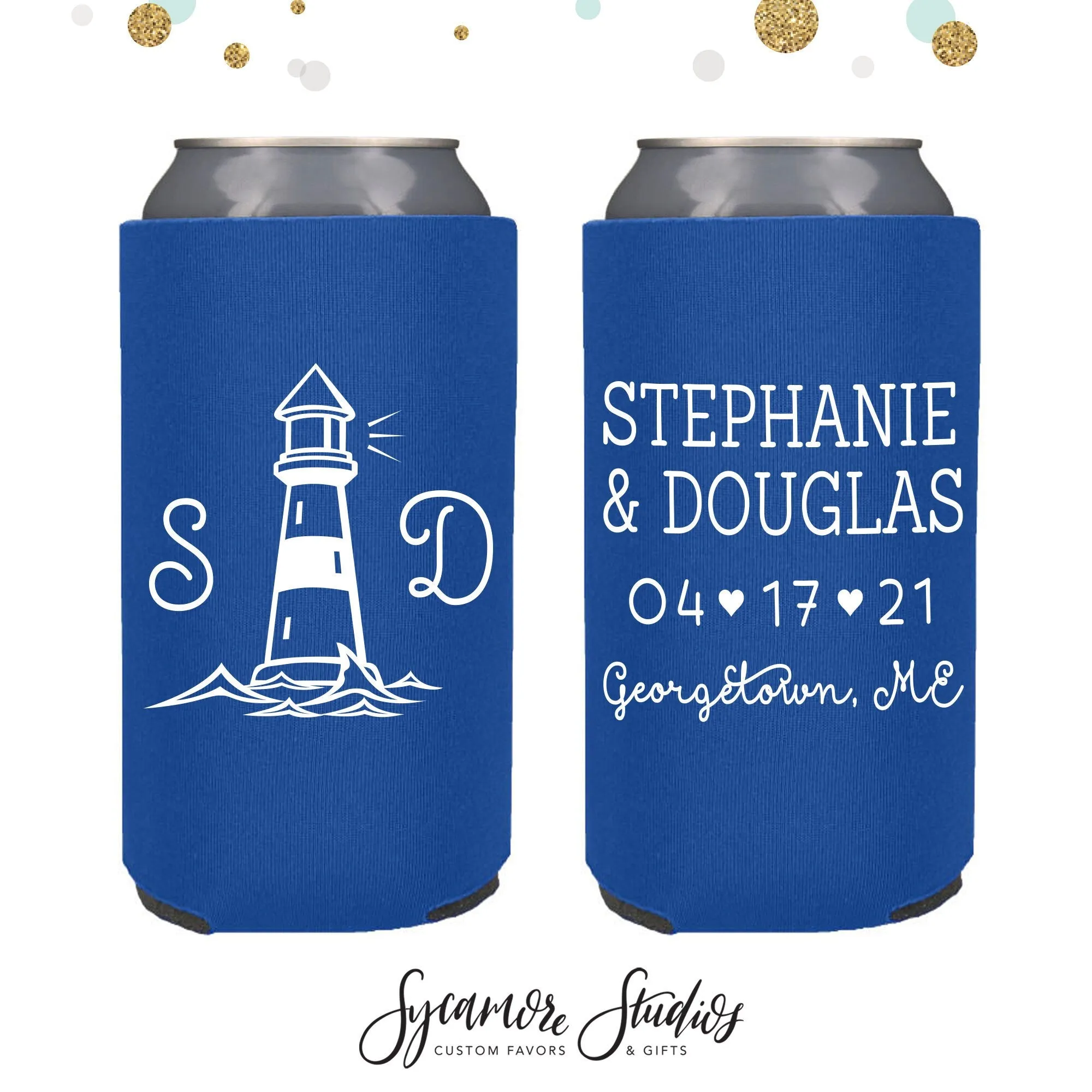 Slim 12oz Wedding Can Cooler #19S - Lighthouse