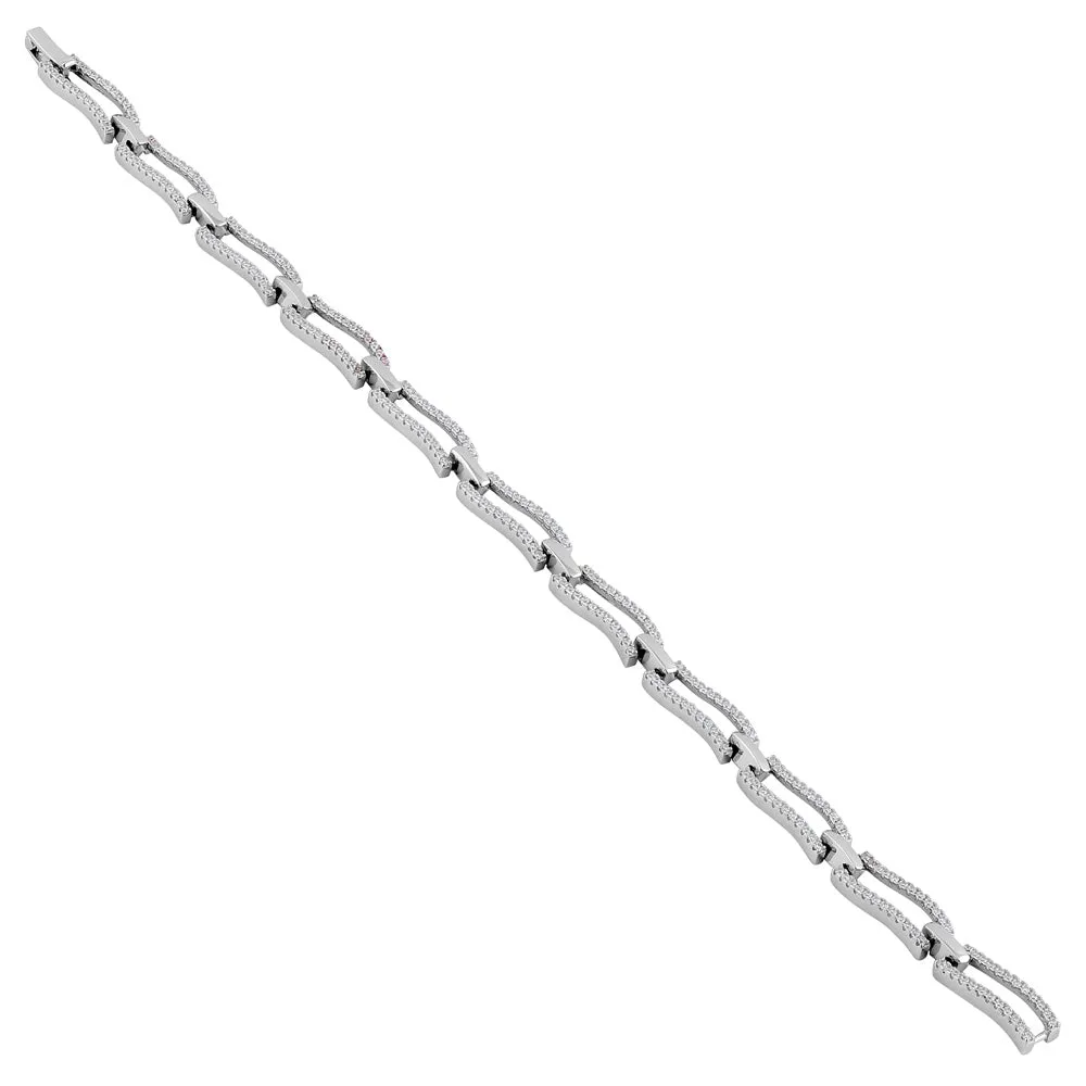 Sterling Silver Clear CZ Stylish Wave Bracelet