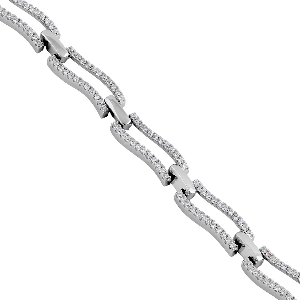 Sterling Silver Clear CZ Stylish Wave Bracelet