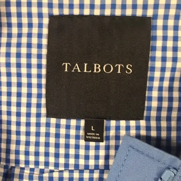 TALBOTS Womens BLUE Darling Gingham Hooded Rain Jacket Size LARGE