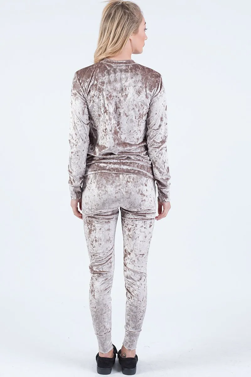 Taupe Crushed Velvet Tracksuit - Romy