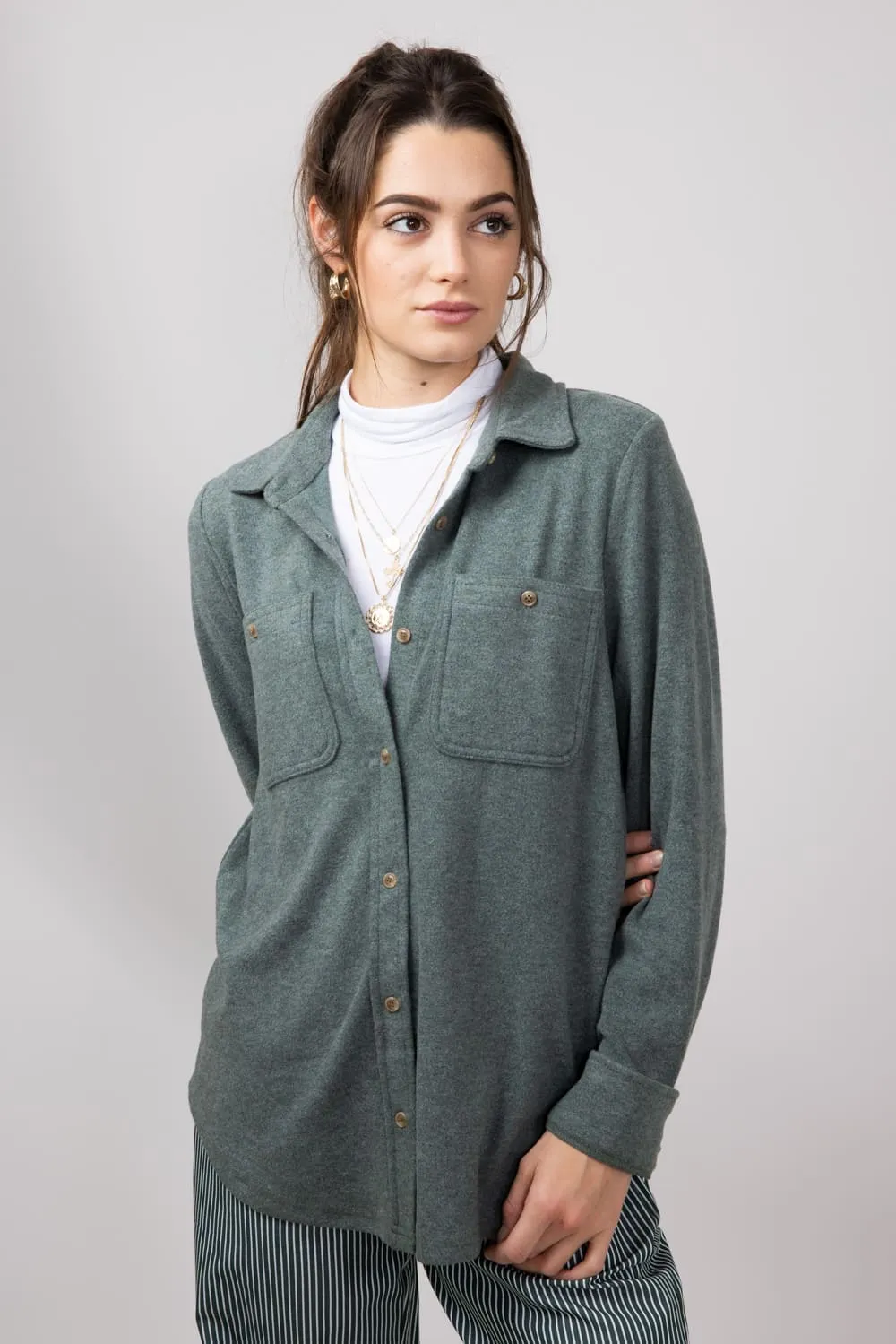 Thread & Supply Lewis Soft Luxe Button Up Shirt for Women in Heather Foliage | T1084PVXTS-HEATHERFOLIAGE