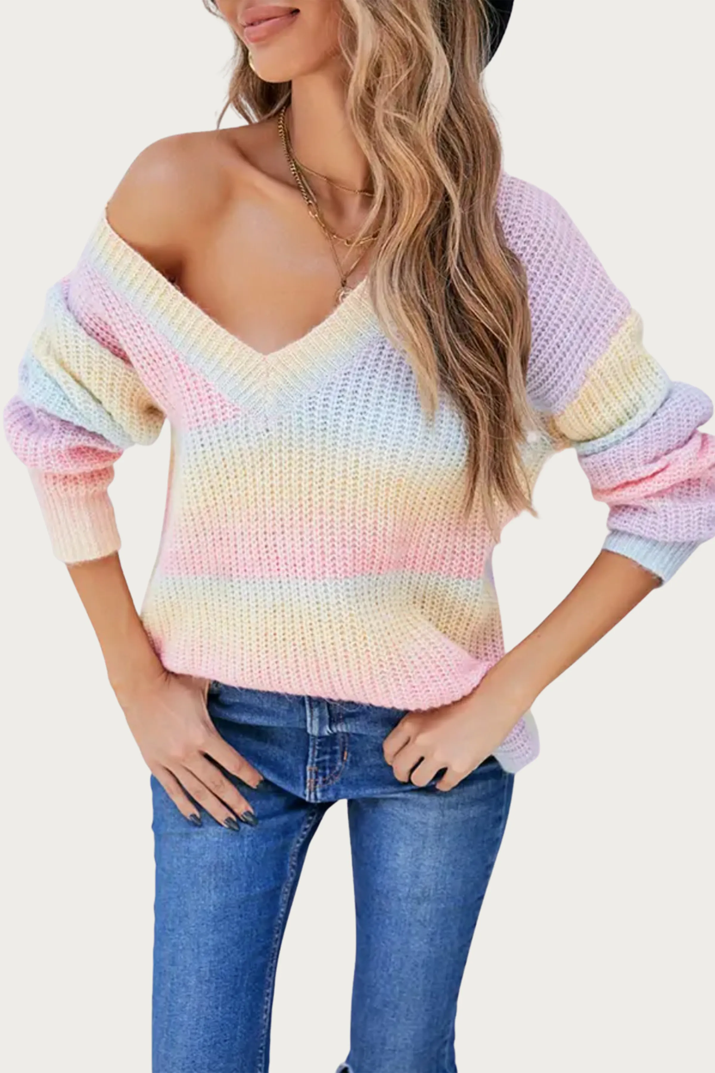 V-NECK RAINBOW SWEATER