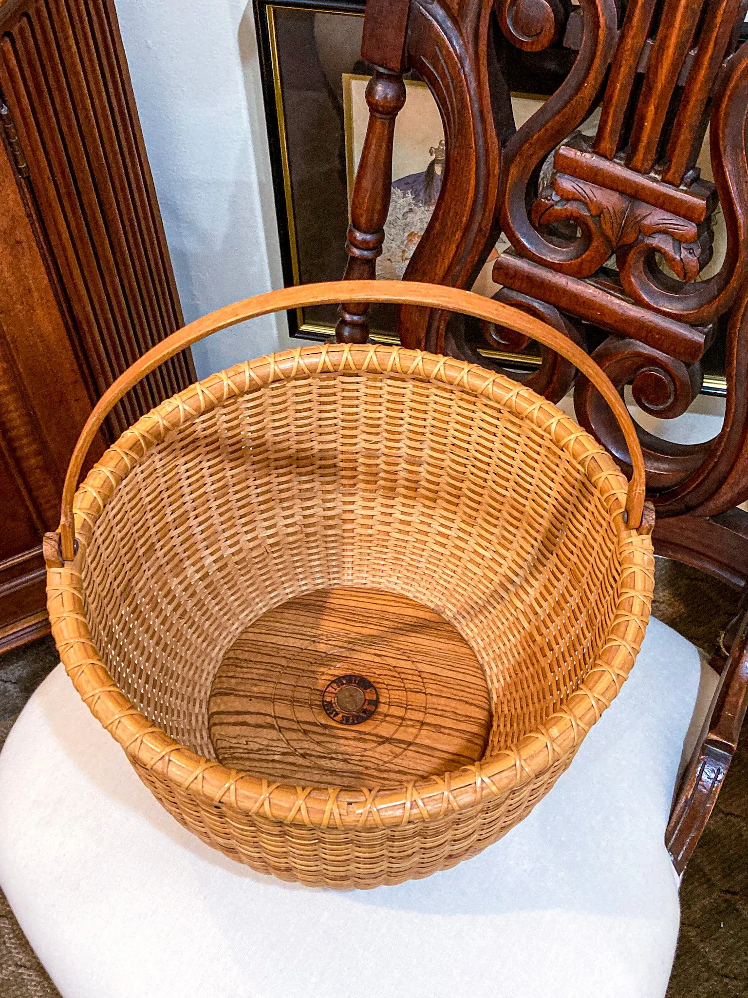 Vintage 1980s William Sevrens Lightship Penny Bottom Large Woven Basket