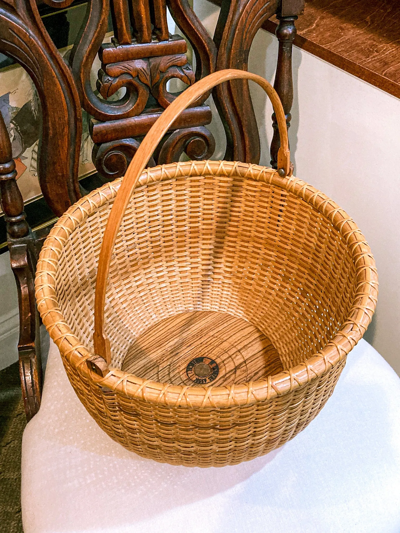 Vintage 1980s William Sevrens Lightship Penny Bottom Large Woven Basket