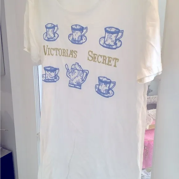 Vintage rare Victoria's Secret White Nightshirt with Blue and Gold Print