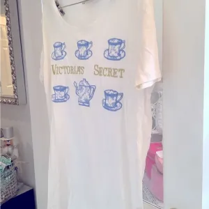 Vintage rare Victoria's Secret White Nightshirt with Blue and Gold Print