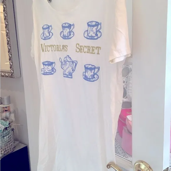 Vintage rare Victoria's Secret White Nightshirt with Blue and Gold Print