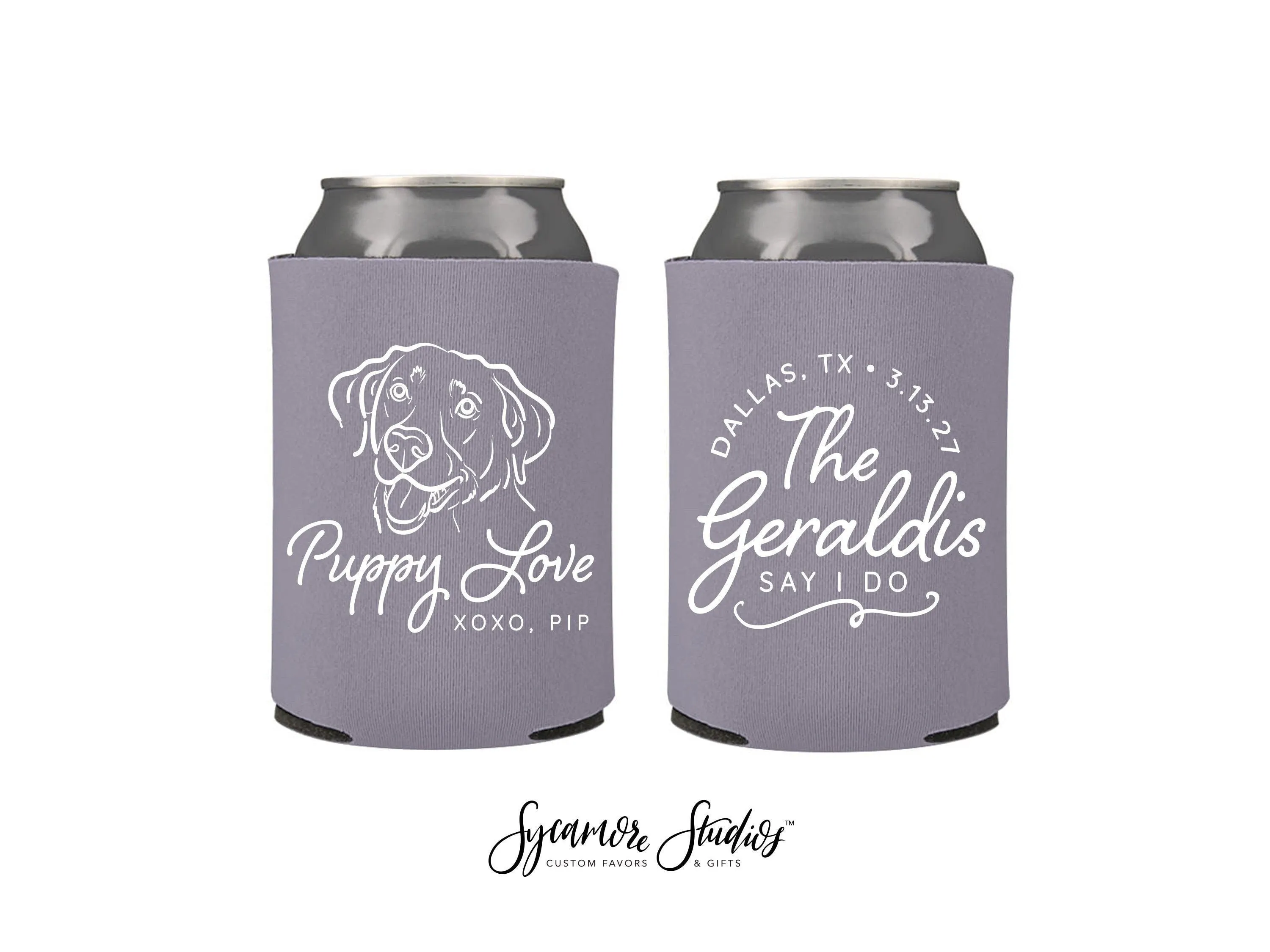 Wedding Can Cooler #250R - Custom Pet Illustration